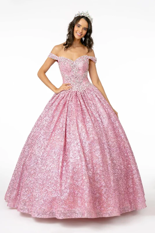 Jewel Embellished Glitter Netting Quinceanera Dress