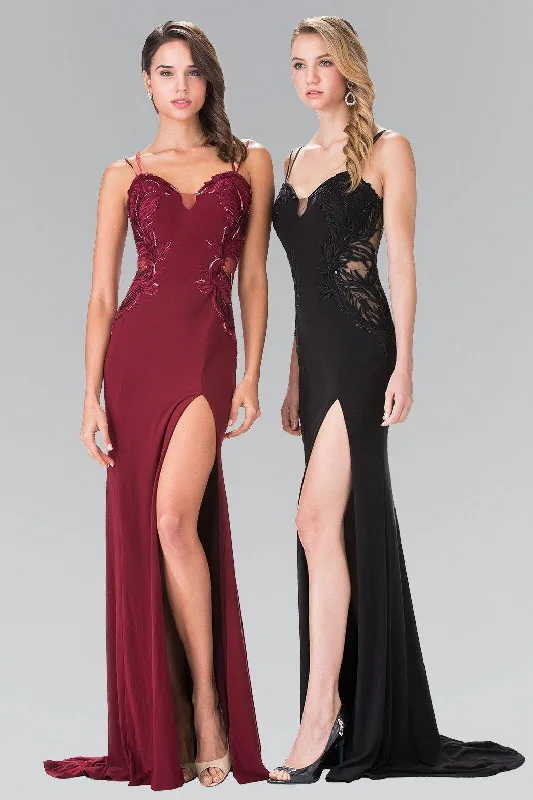 Embroidery Jersey Long Prom Dress with Side Slit