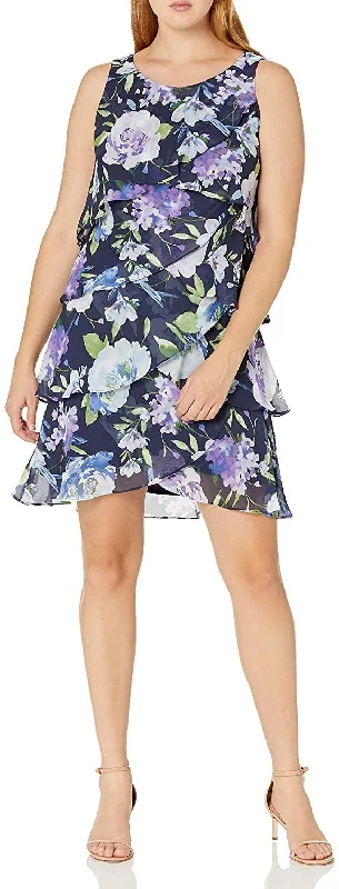 SL Fashions 9171734 Short Sleeveless Floral Dress