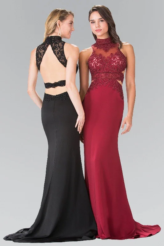 High-Neck Open Back Jersey Long Prom Dress