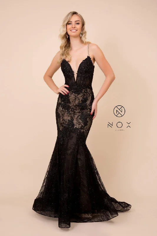 Long Formal Spaghetti Strap Mermaid Prom Lace Gown