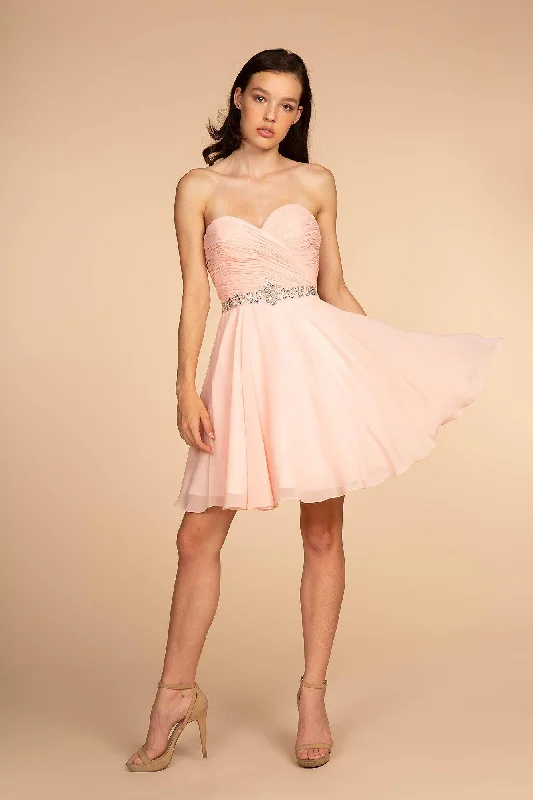 Ruched Strapless Sweetheart Chiffon Short Dress