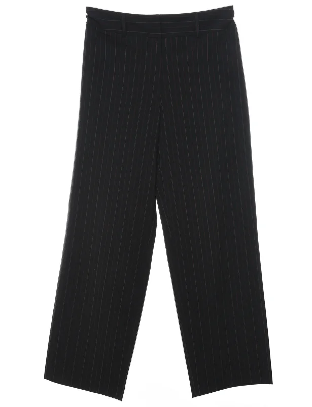 Black Striped Straight-Leg Trousers - W32 L30