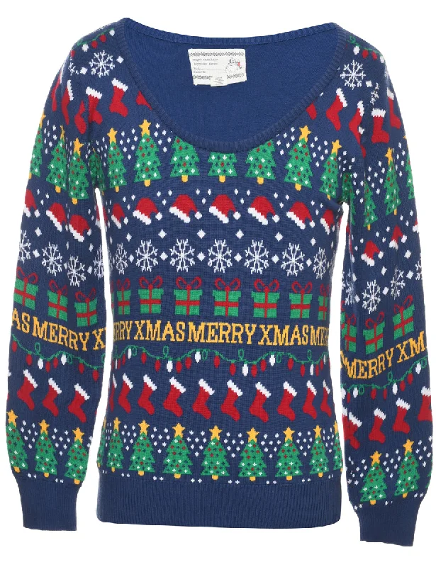 Blue Christmas Jumper - L