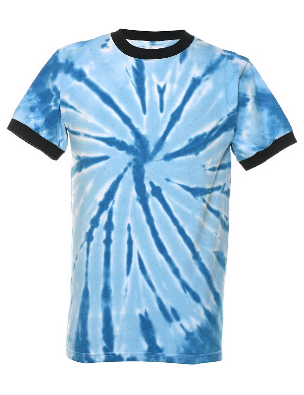 Blue Tie Dye Design Ringer T-Shirt - S