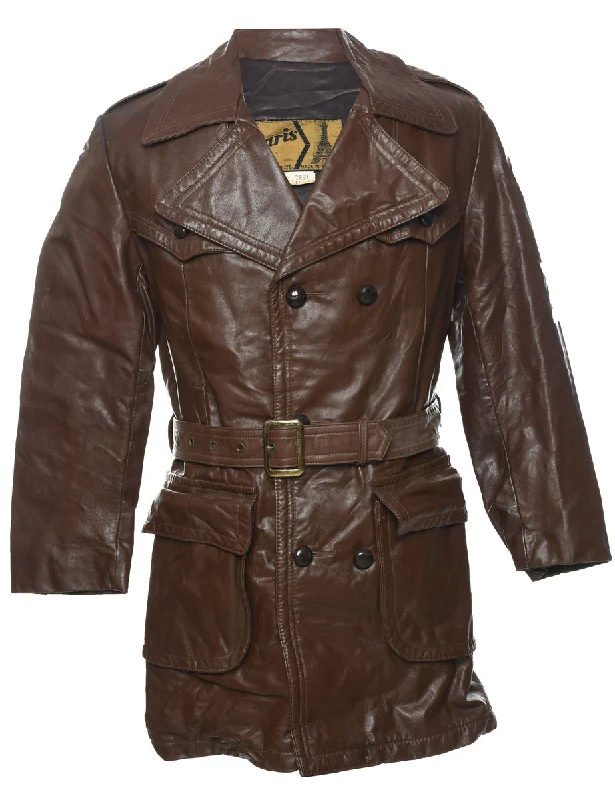 Double Breasted Leather Jacket - L