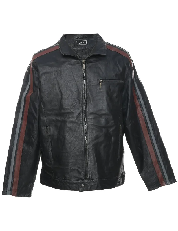 Zip Front Leather Jacket - L