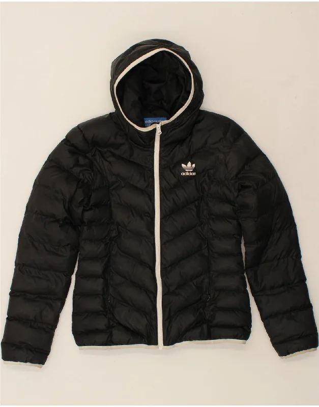 ADIDAS Womens Hooded Padded Jacket UK 12 Medium Black Polyester