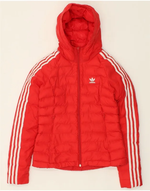 ADIDAS Womens Hooded Padded Jacket UK 8 Small Red Polyester