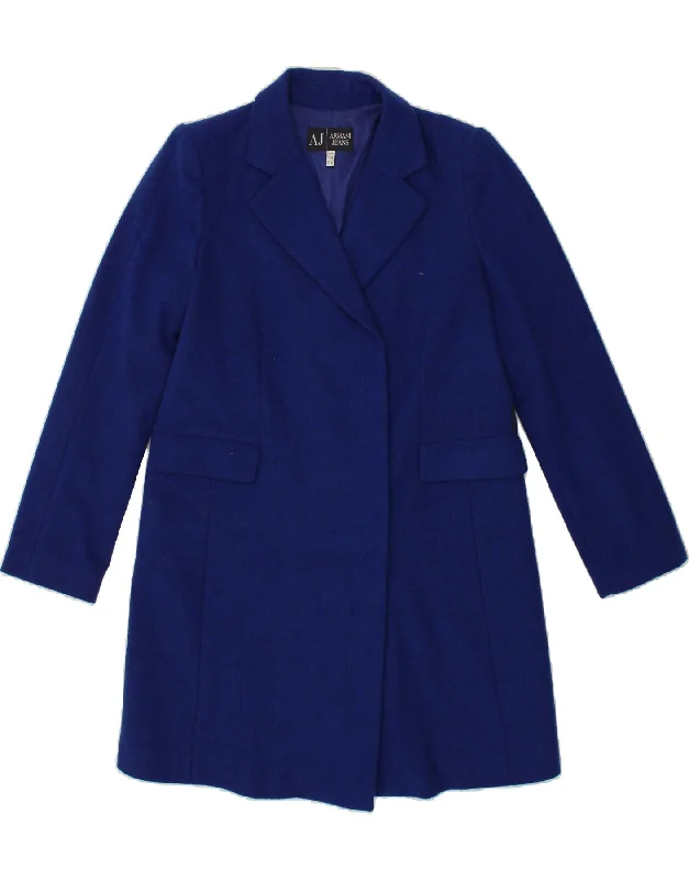 ARMANI JEANS Womens Overcoat US 10 Large Blue Polyester