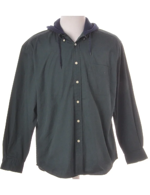 Label Dark Green Hooded Cotton Shirt