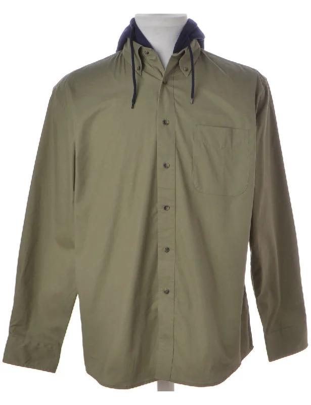 Label Olive Green Hooded Cotton Shirt