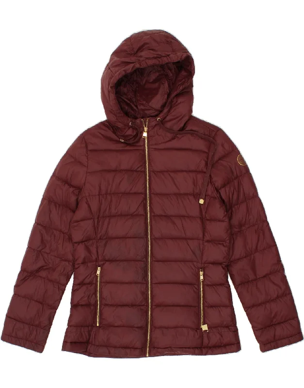 CALVIN KLEIN Womens Hooded Padded Jacket UK 14 Medium Maroon Nylon