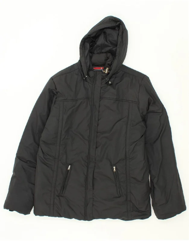 CHAMPION Womens Hooded Padded Jacket UK 18 XL Black Polyester