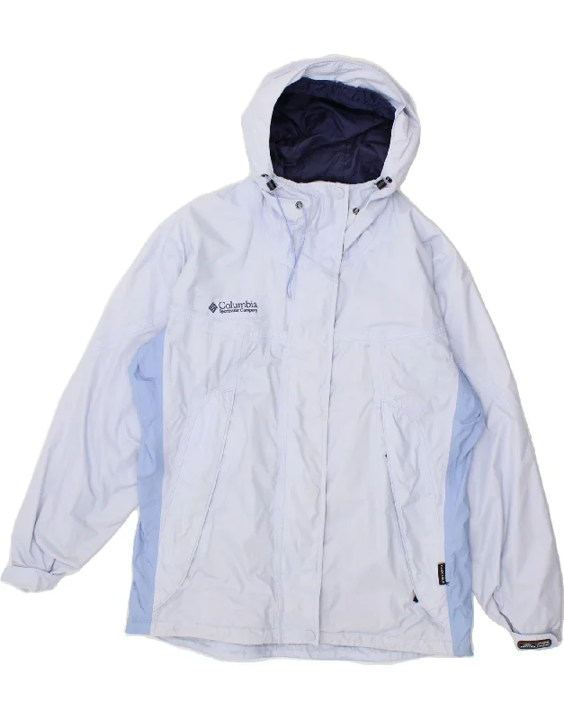 COLUMBIA Womens Hooded Rain Jacket UK 14 Medium Blue Colourblock Nylon