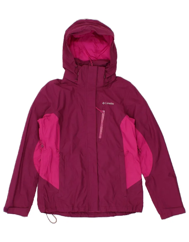 COLUMBIA Womens Hooded Rain Jacket UK 14 Medium Pink Colourblock