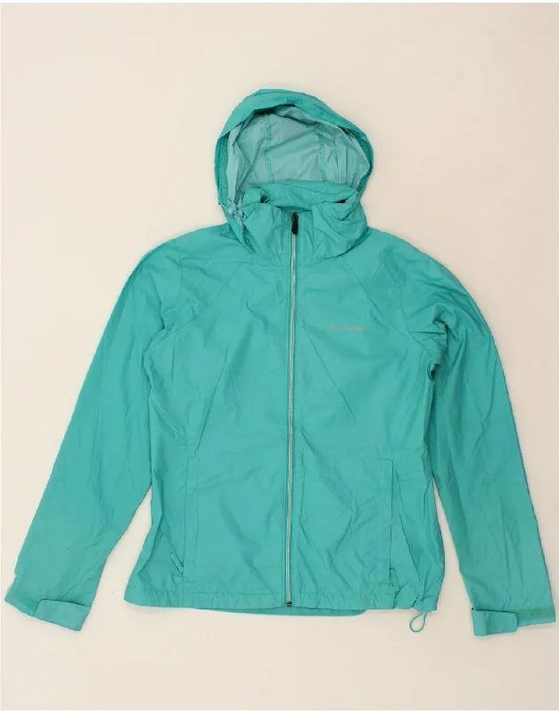 COLUMBIA Womens Hooded Rain Jacket UK 14 Medium Turquoise Nylon