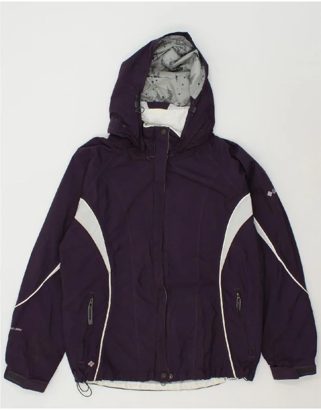 COLUMBIA Womens Hooded Rain Jacket UK 16 Large Purple Colourblock Nylon