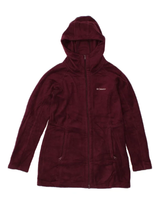 COLUMBIA Womens Longline Hooded Fleece Jacket UK 10 Small Burgundy