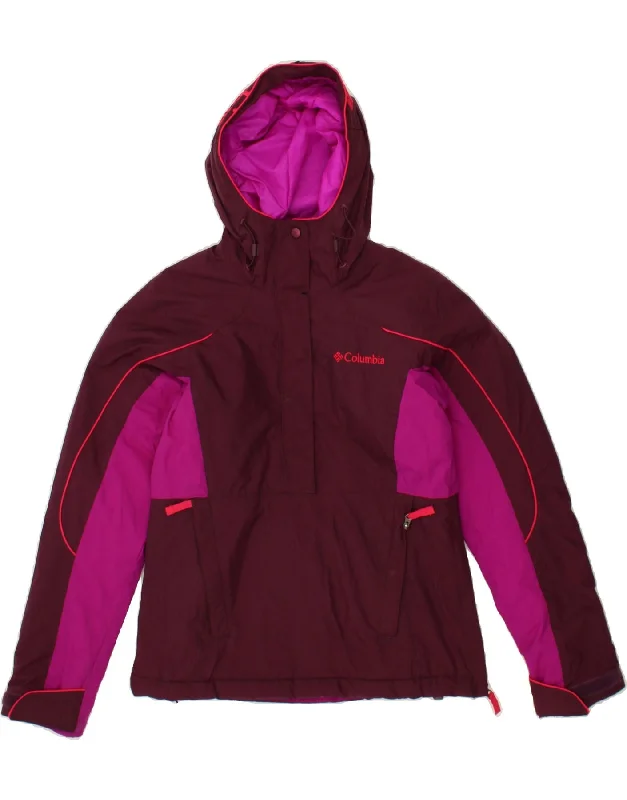 COLUMBIA Womens Loose Fit Hooded Anorak Jacket UK 6 XS Burgundy