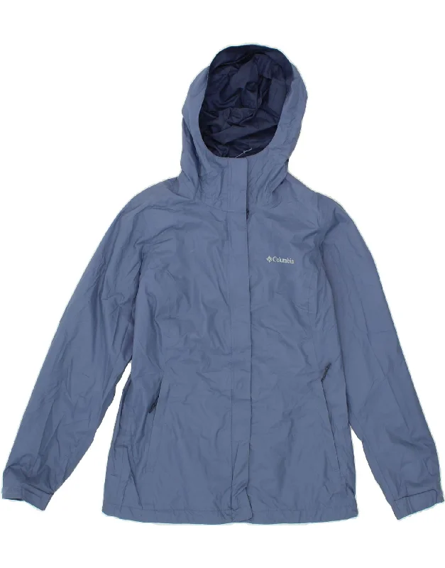 COLUMBIA Womens Loose Fit Hooded Rain Jacket UK 10 Small Blue Nylon