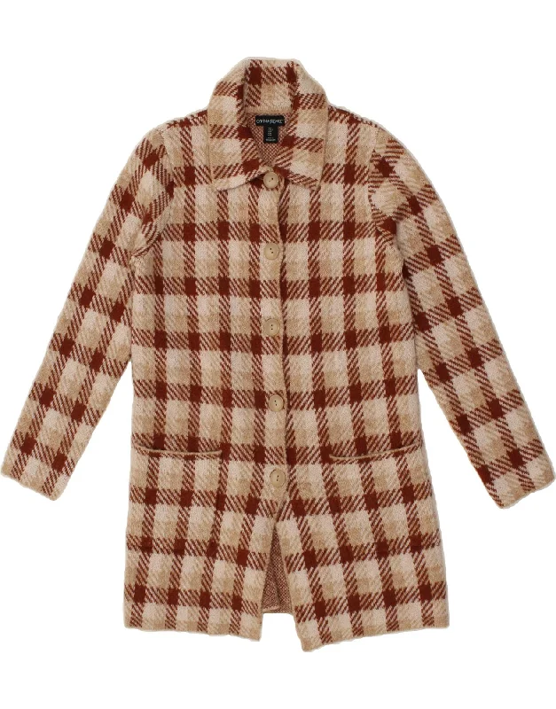 CYNTHIA ROWLEY Womens Overcoat UK 16 Large Beige Check Acrylic