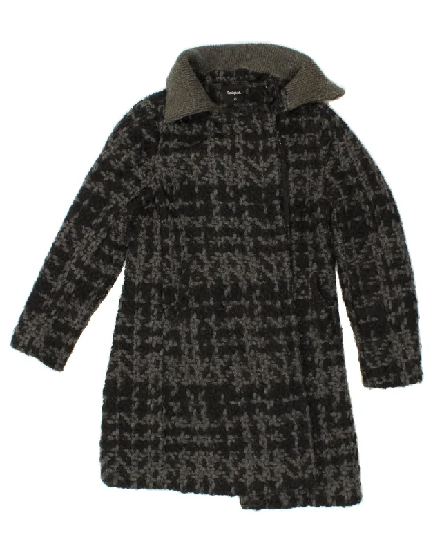 DESIGUAL Womens Overcoat EU 40 Medium Grey Check Polyester