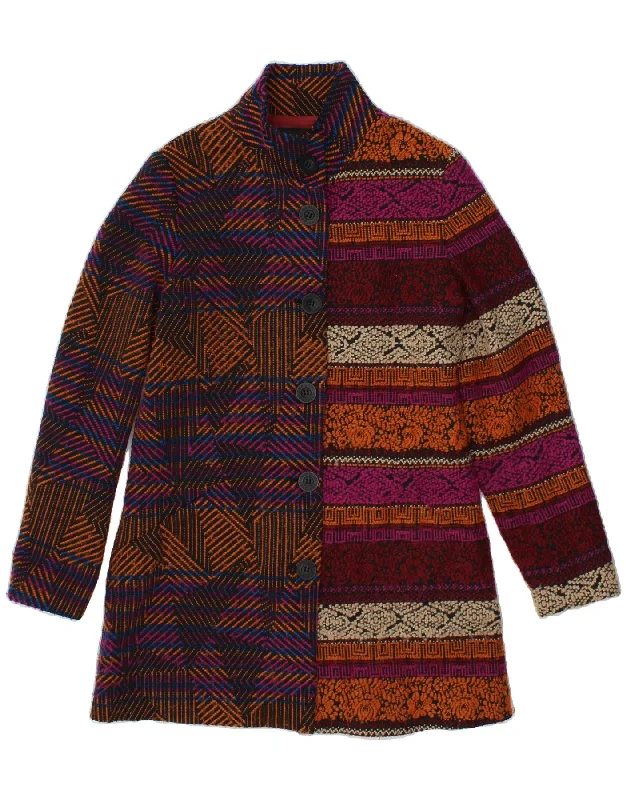 DESIGUAL Womens Overcoat IT 42 Medium Multicoloured Patchwork Acrylic