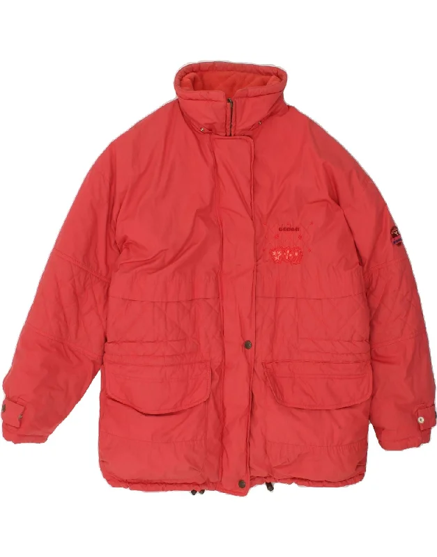 DIADORA Womens Loose Fit Padded Jacket UK 16 Large Red Cotton