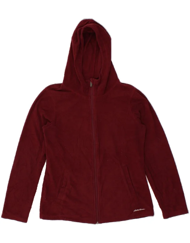 EDDIE BAUER Womens Hooded Fleece Jacket UK 10 Small Burgundy Polyester