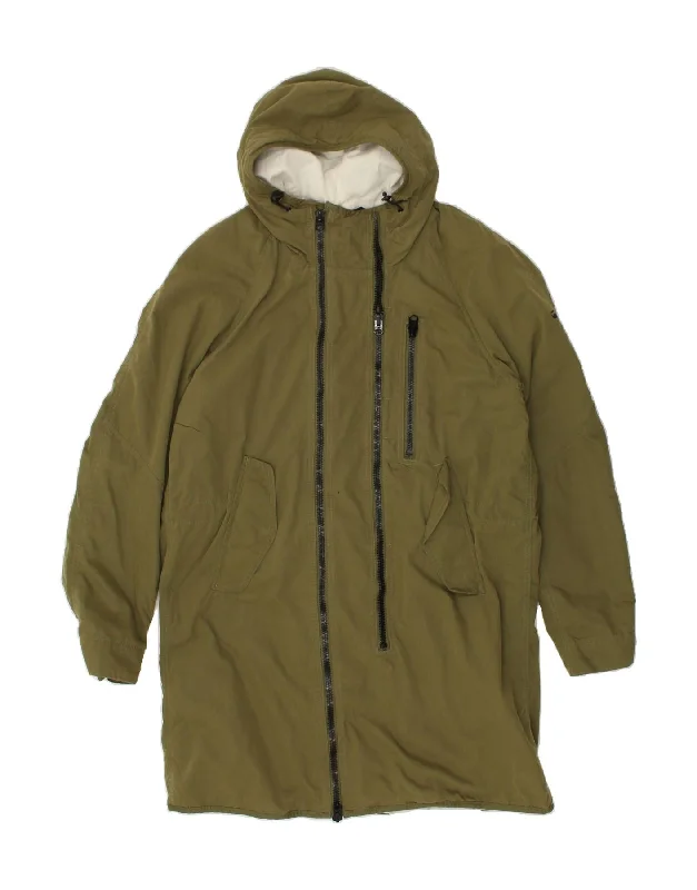 G-STAR Womens Hooded Overcoat UK 16 Large Khaki Cotton