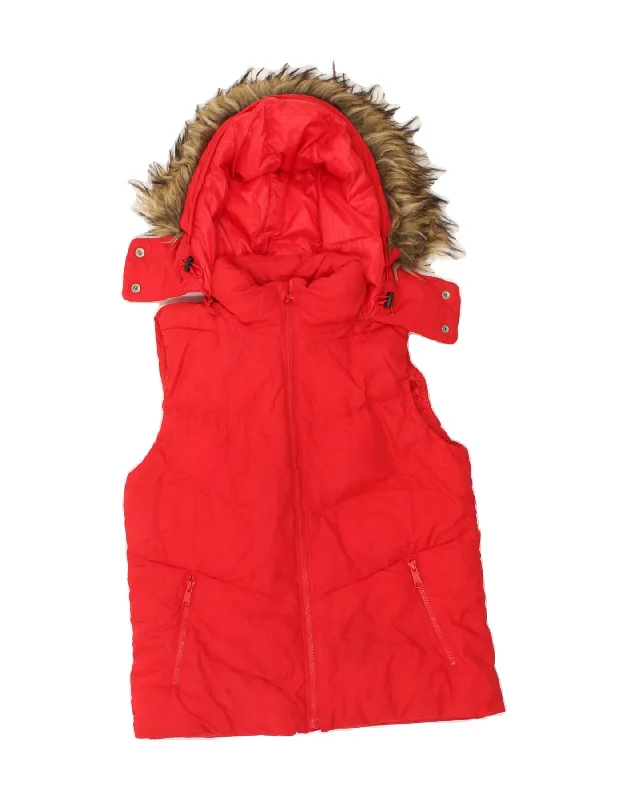 GAP Womens Hooded Padded Gilet UK 14 Medium Red Acrylic