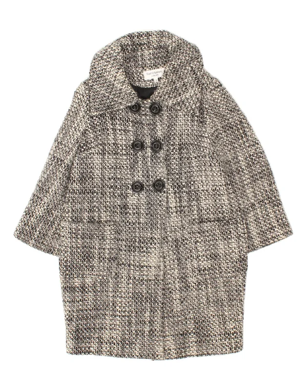 HELENE BERMAN Womens Double Breasted Overcoat UK 14 Large Grey Check Wool