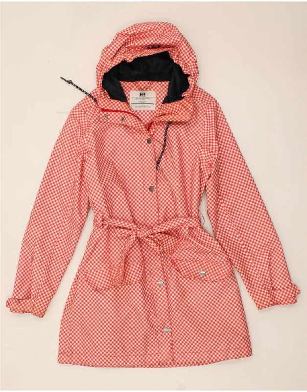 HELLY HANSEN Womens Hooded Raincoat UK 16 Large Red Gingham Polyester