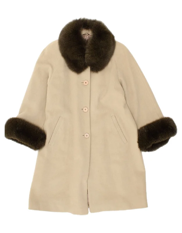 HERNO DONNA Womens Overcoat IT 40 Small Beige Wool