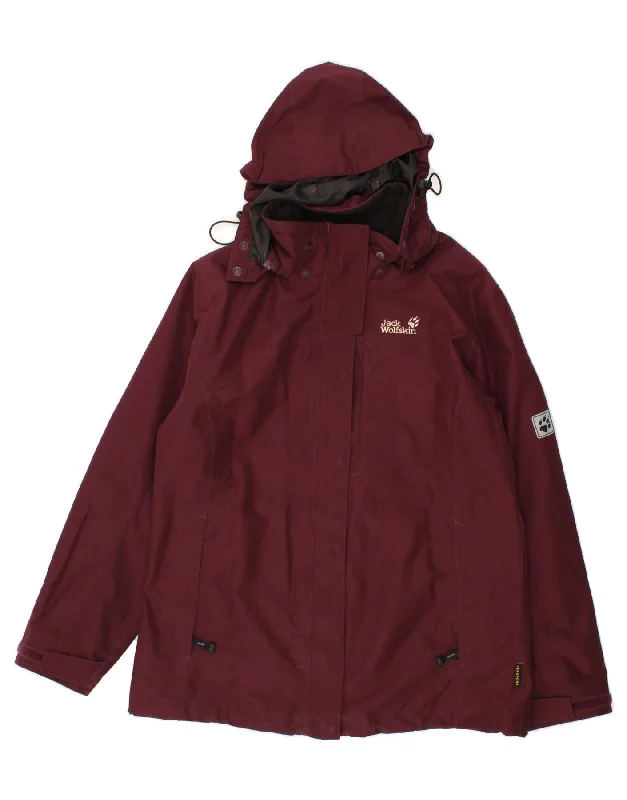 JACK WOLFSKIN Womens Hooded Rain Jacket UK 16 Large Burgundy Polyester