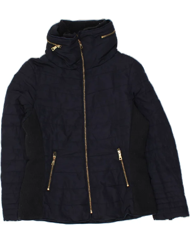 LAURA ASHLEY Womens Hooded Padded Jacket UK 14 Large Navy Blue Colourblock