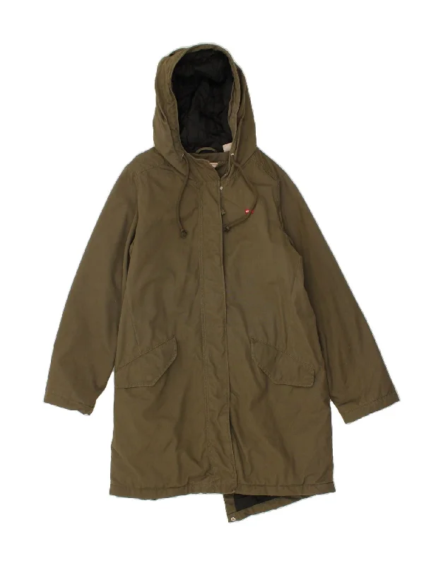 LEVI'S Womens Hooded Parka Jacket UK 10 Small Khaki Cotton