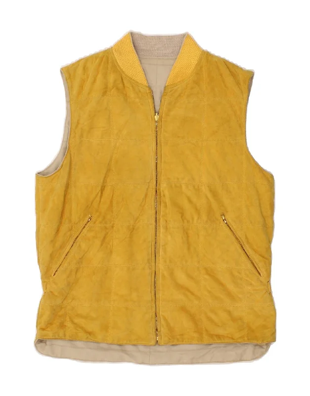 LORO PIANA Womens Reversible Gilet UK 16 Large Yellow Colourblock Suede