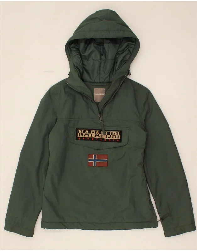 NAPAPIJRI Womens Graphic Hooded Anorak Jacket UK 6 XS Green Polyamide