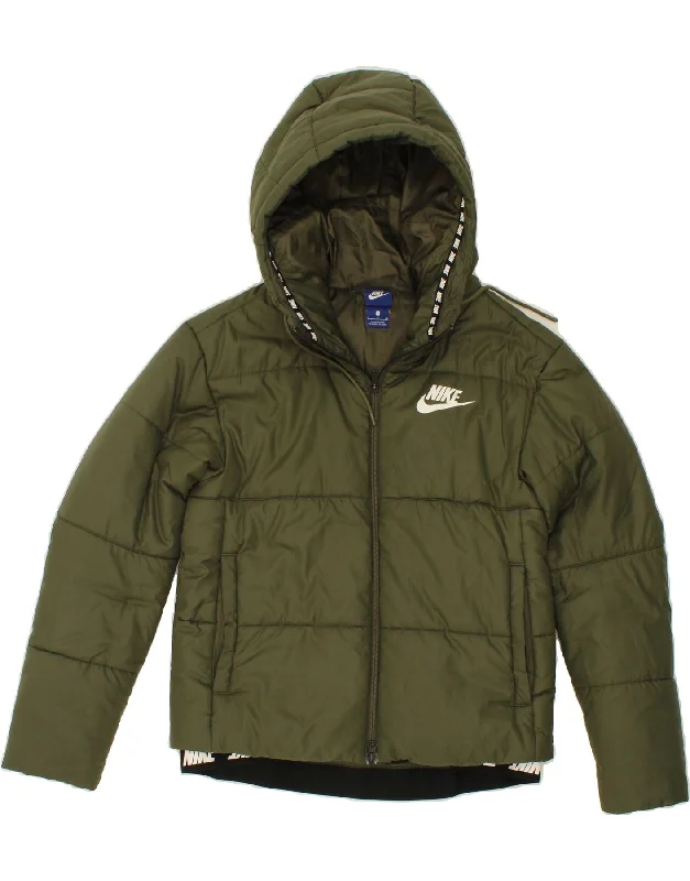 NIKE Womens Hooded Padded Jacket UK 10 Small Khaki Polyester