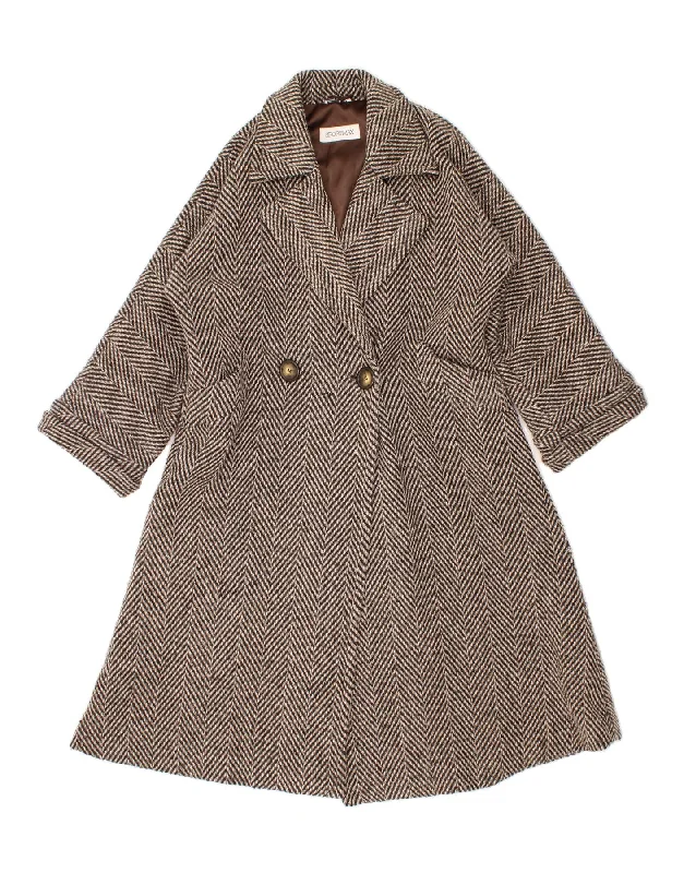 SPORTMAX Womens Overcoat UK 8 Small Brown Chevron Wool