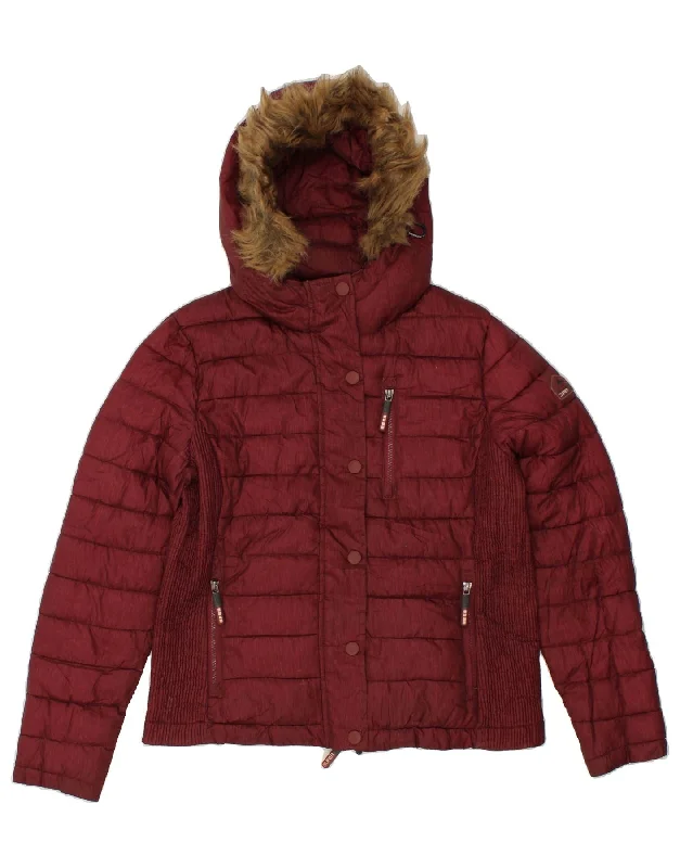 SUPERDRY Womens Hooded Padded Jacket UK 18 XL Burgundy Polyester