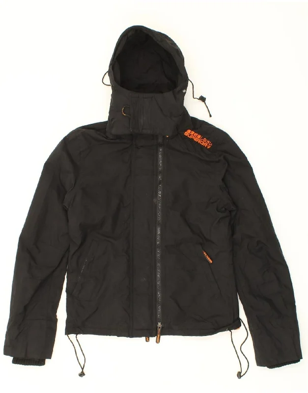 SUPERDRY Womens Hooded Windbreaker Jacket UK 10 Small Black Nylon