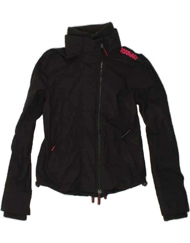 SUPERDRY Womens The Windcheater Windbreaker Jacket UK 14 Large Black Nylon