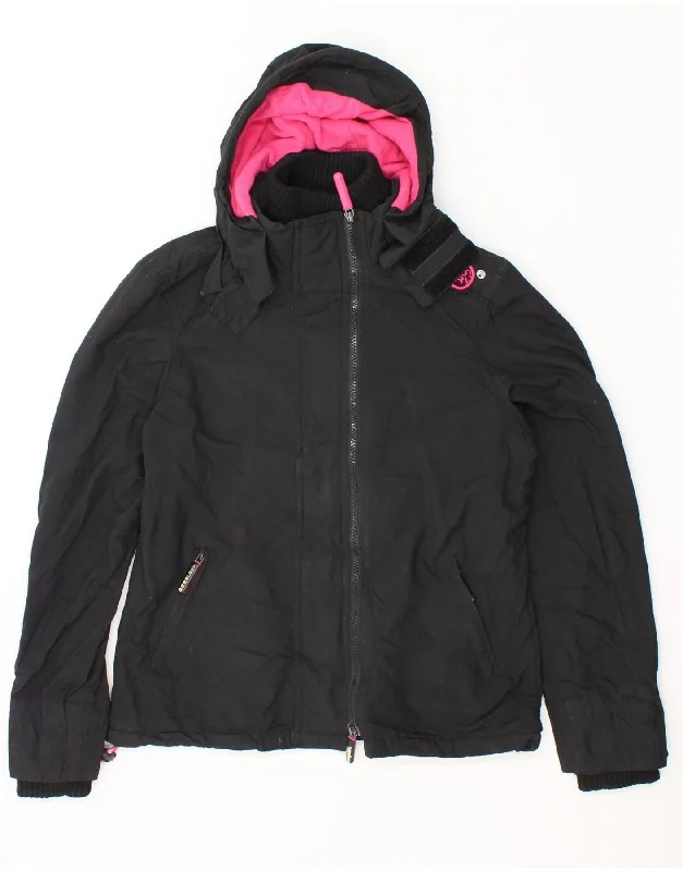 SUPERDRY Womens Windcheater Hooded Windbreaker Jacket UK 16 Large Black