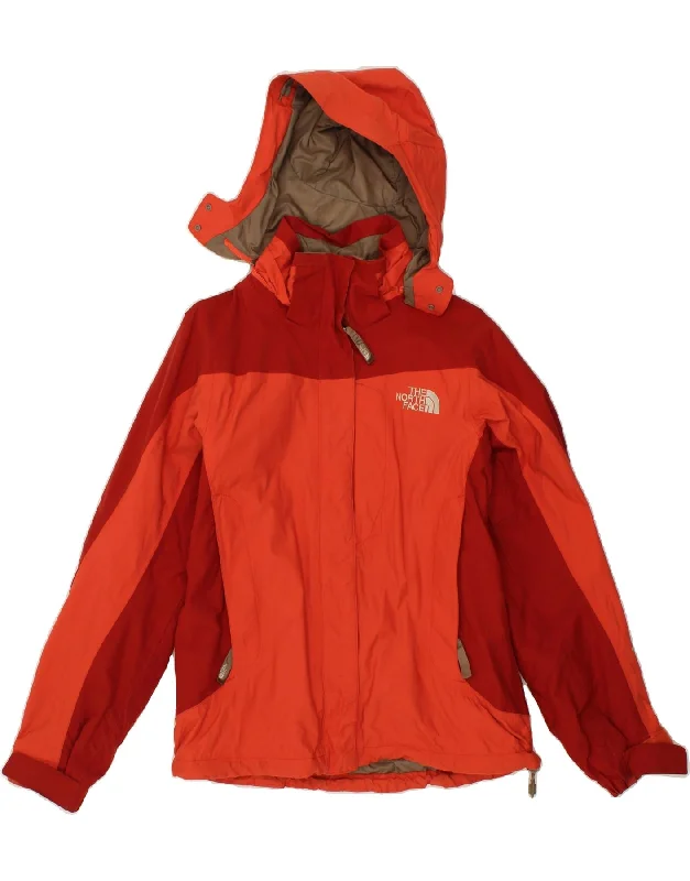 THE NORTH FACE Womens Hooded Rain Jacket UK 10 Small Orange Colourblock