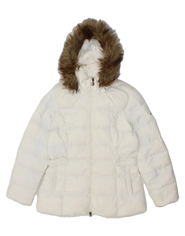 TOMMY HILFIGER Womens Hooded Padded Jacket UK 18 XL White Polyester