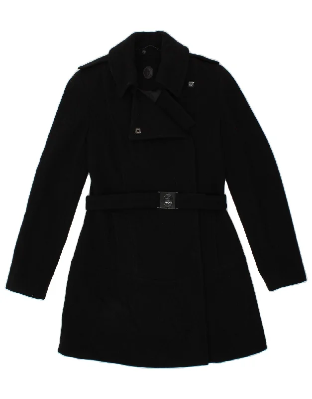 TRUSSARDI Womens Overcoat IT 42 Medium Black Virgin Wool