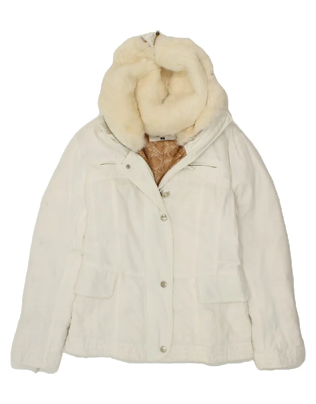 TRUSSARDI Womens Padded Jacket IT 46 Large White Cotton